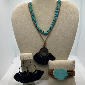 Turquoise and Black Bohemian Jewelry Set